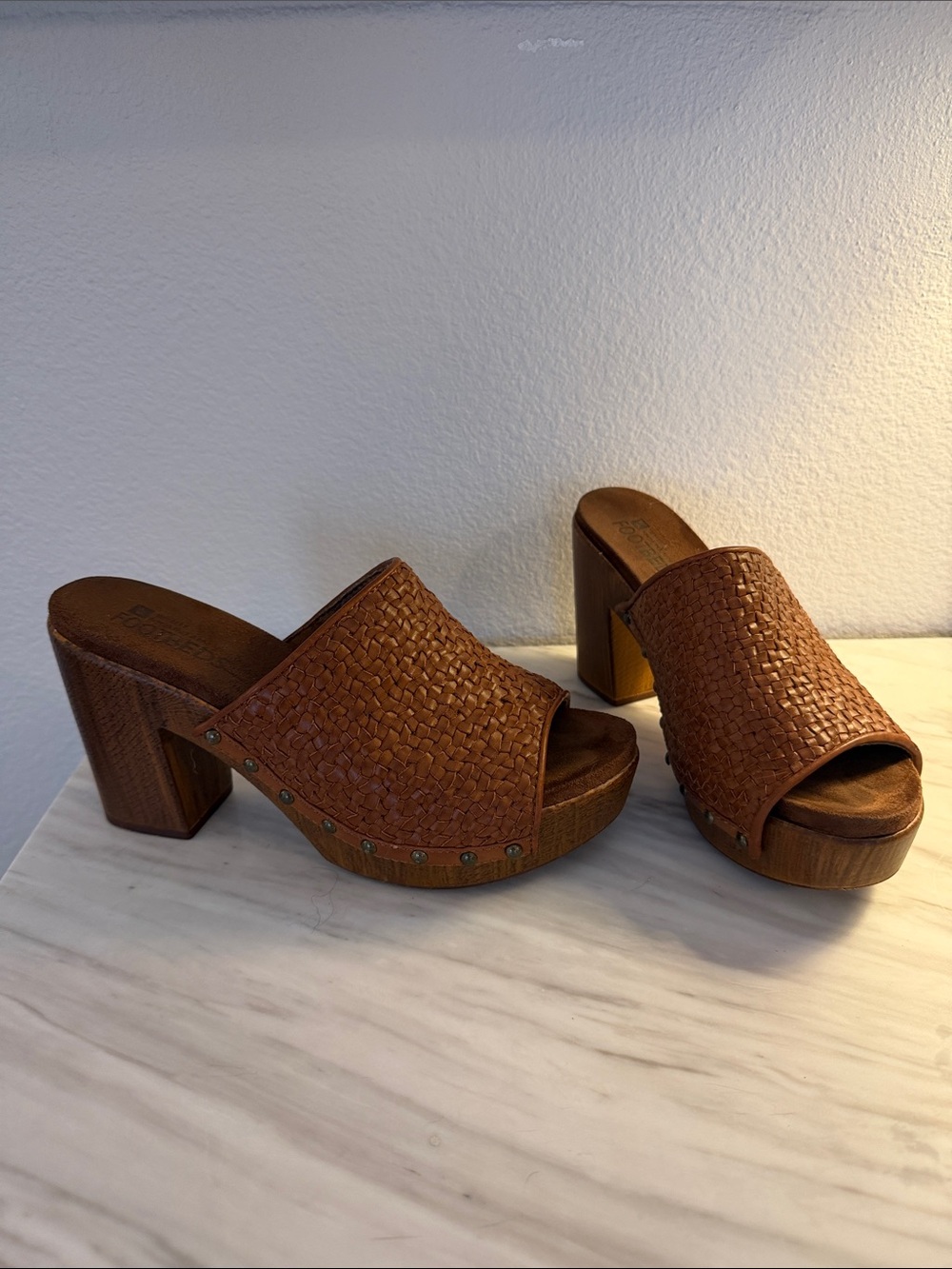 White Mountain Woven Platform Mule Heels